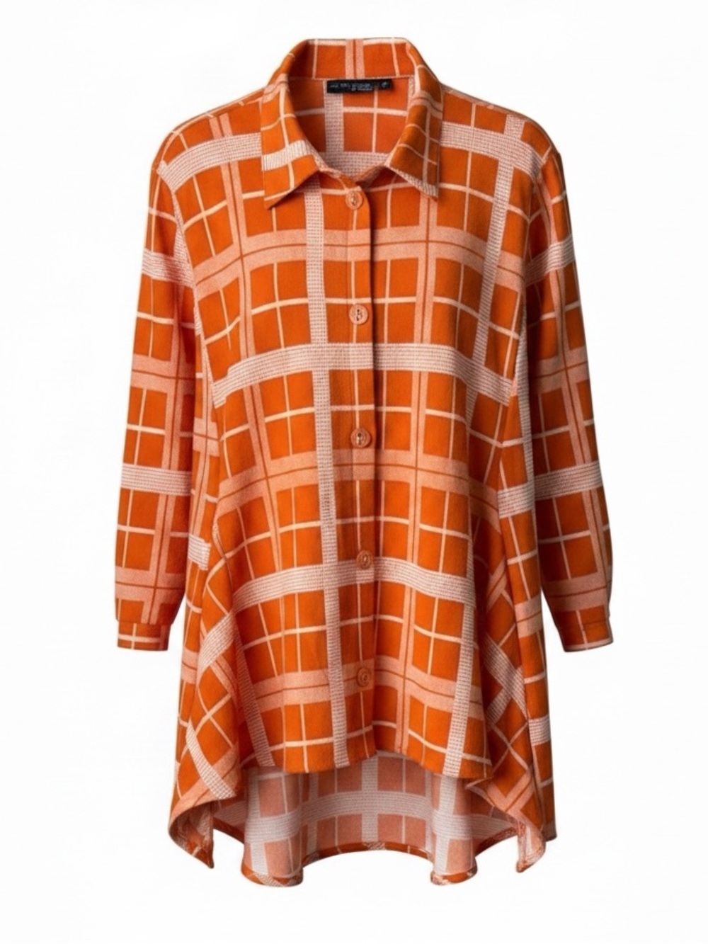 ATTITUDES By Renee Button Up Swing Top Plaid Orange White LP